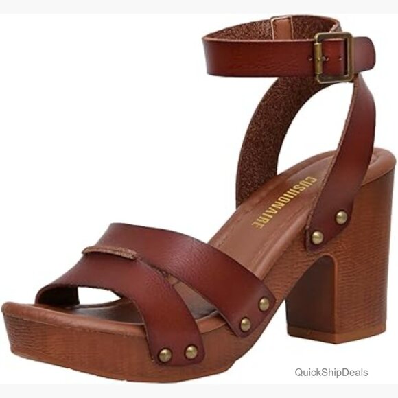 Amazon.com | CUSHIONAIRE Women Faux Wood Platform Sandals with Memory Foam Insole and Ankle Strap